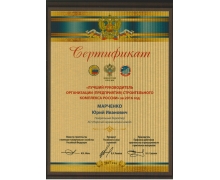 Сертификат «Лучший руководитель организации (предприятия) строительного комплекса России» за 2016 год